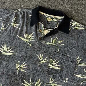 Vintage Tommy Bahama Men's Cotton Polo Shirt Size XL Tropical Bamboo Blue Floral